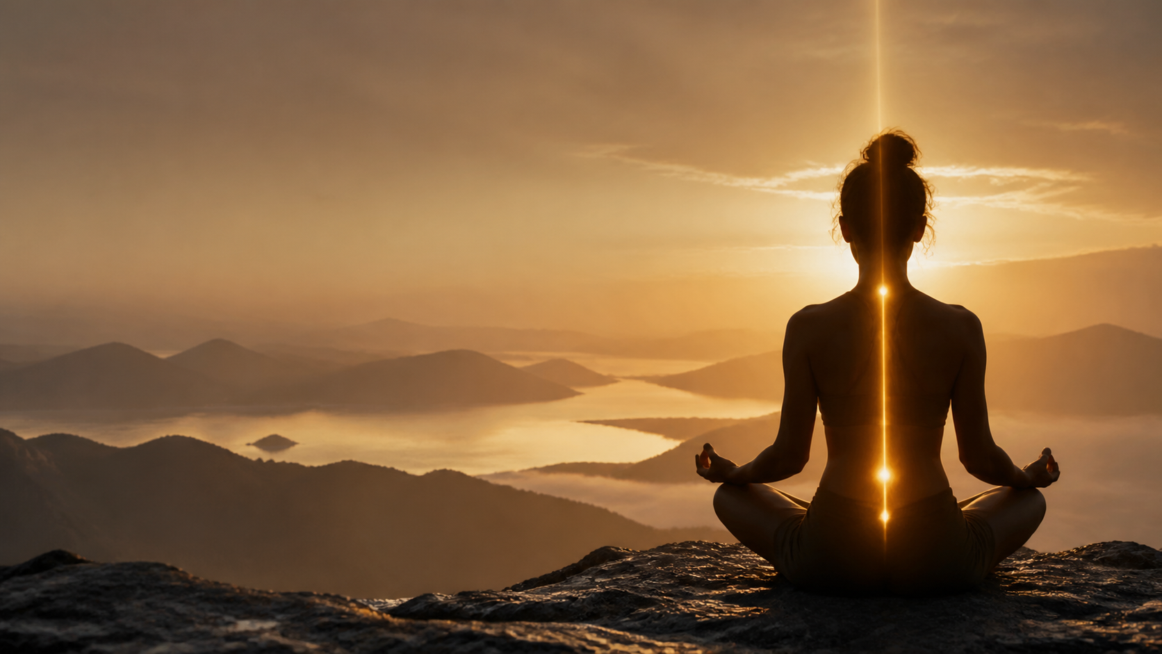 Pessoa em meditação com representação de energia vital