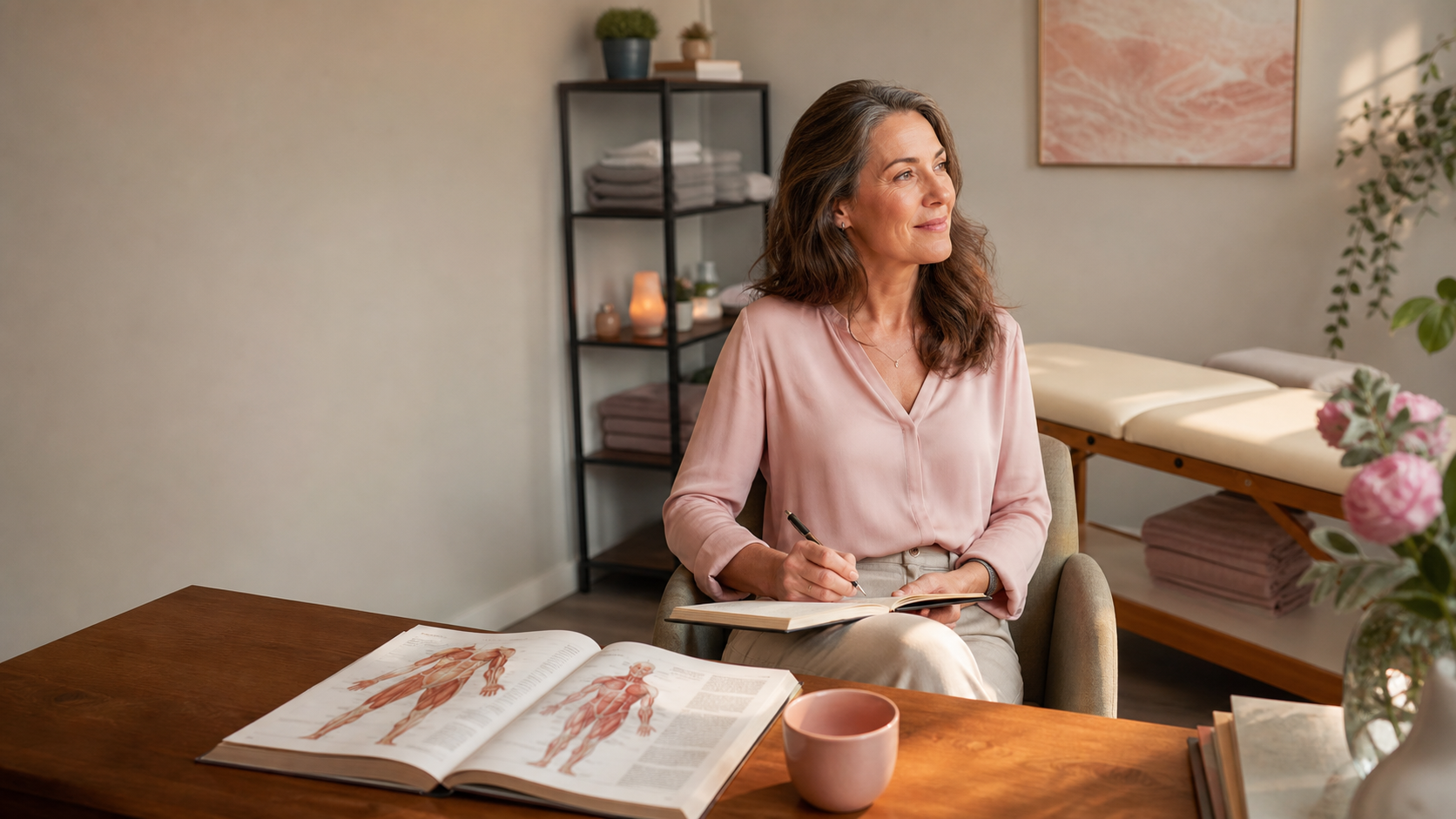 Ambiente terapêutico preparado para uma sessão de massagem consciente