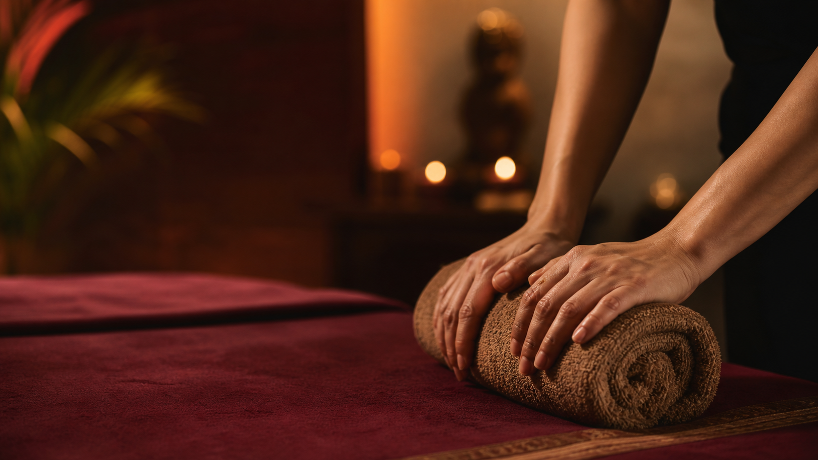 Ambiente terapêutico preparado para uma sessão de massagem consciente