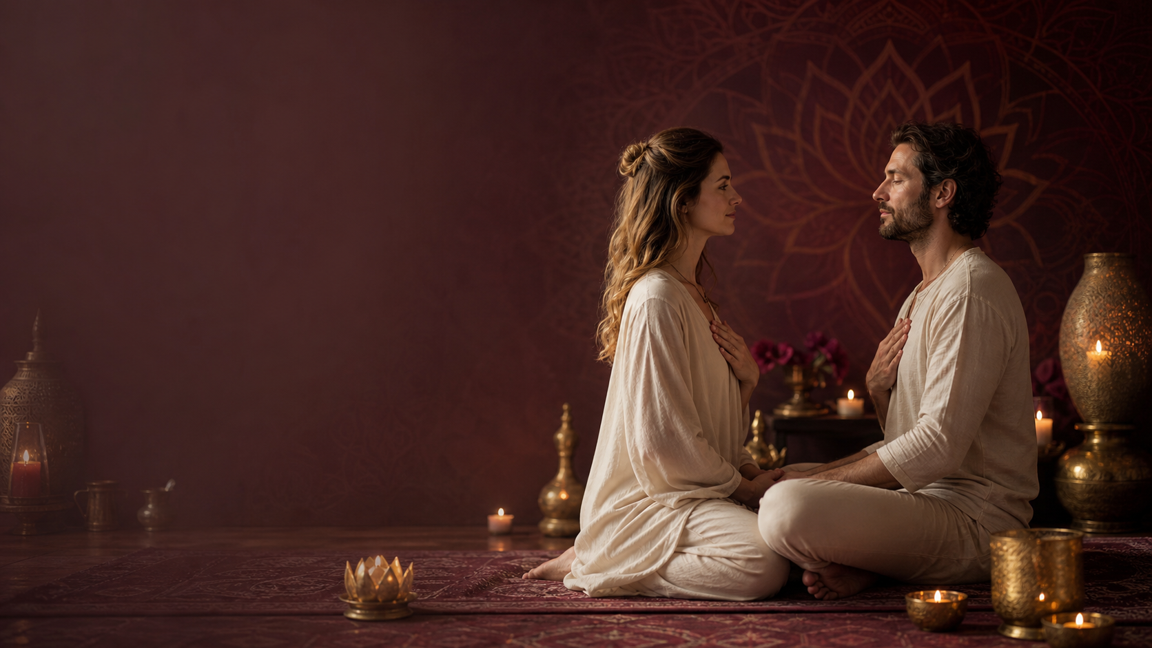 Duas pessoas em prática de presença e meditação tântrica