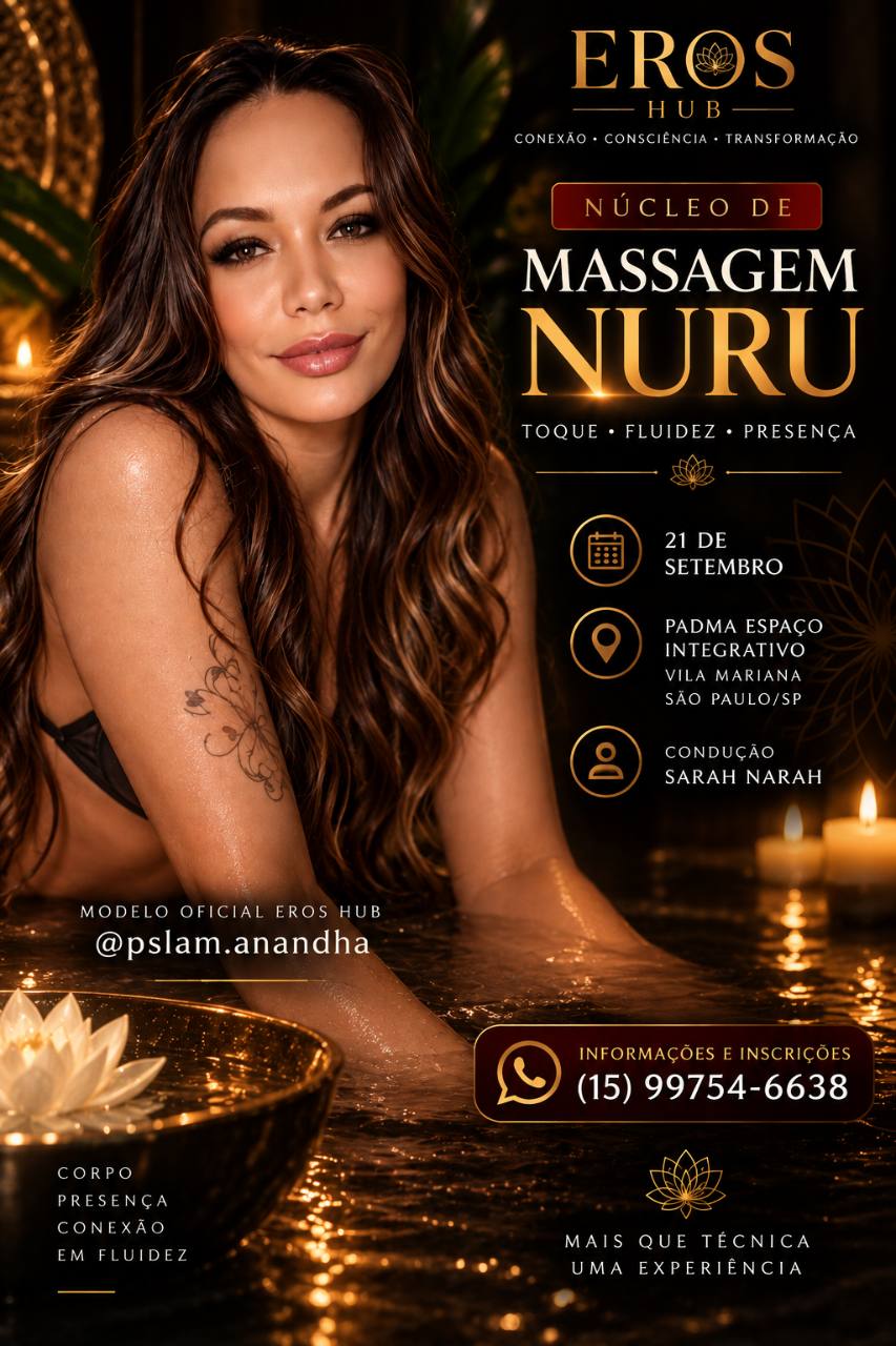 Núcleo de Massagem Nuru, dia 21 de setembro no Padma, com condução de Sarah Narah